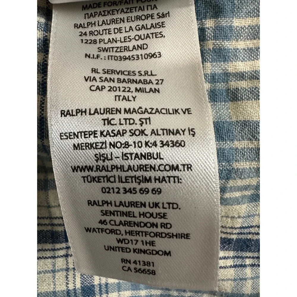Polo Ralph Lauren Linen Blend Performance shirt Mens 4XB Big Blue Plaid‎ S/S EUC
